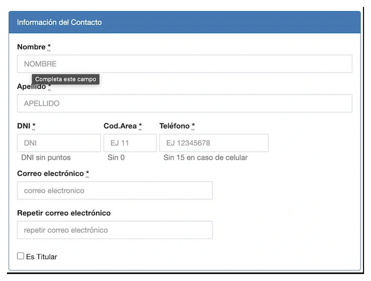 Paso 2 para sacar turno de la VTV en Ituzaingó: información del contacto